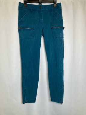 Ann Taylor LOFT Teal Blue Skinny Cargo Utility Pants Zipper Ankle Stretch SZ 6